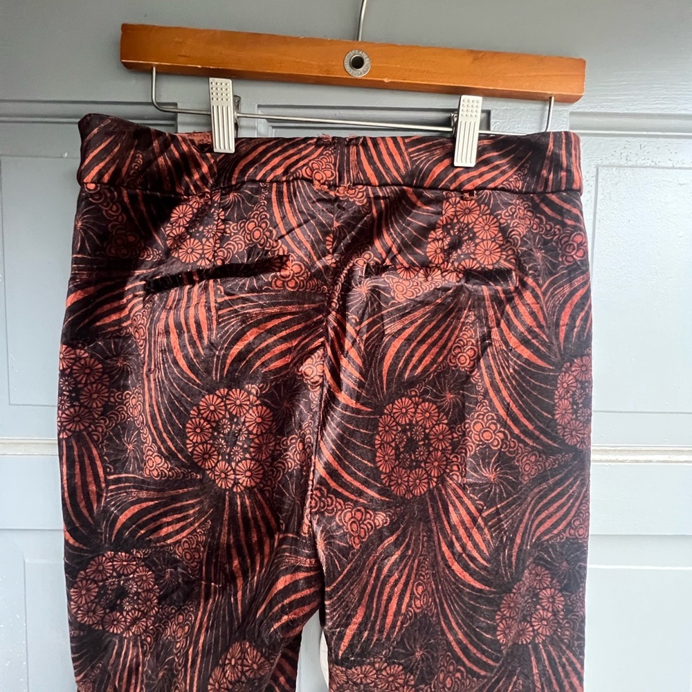 Anthropologie brown/orange floral velvet trouser‎ pants size 6 - Picture 4 of 8
